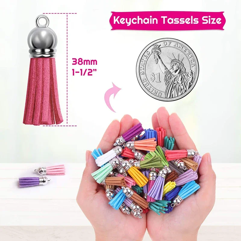 10/20pcs/Lot Silver Cap Leather Tassel Keychain Tassels For DIY Jewelry Making Key Chain Blanks and Craft Supplies Accessories