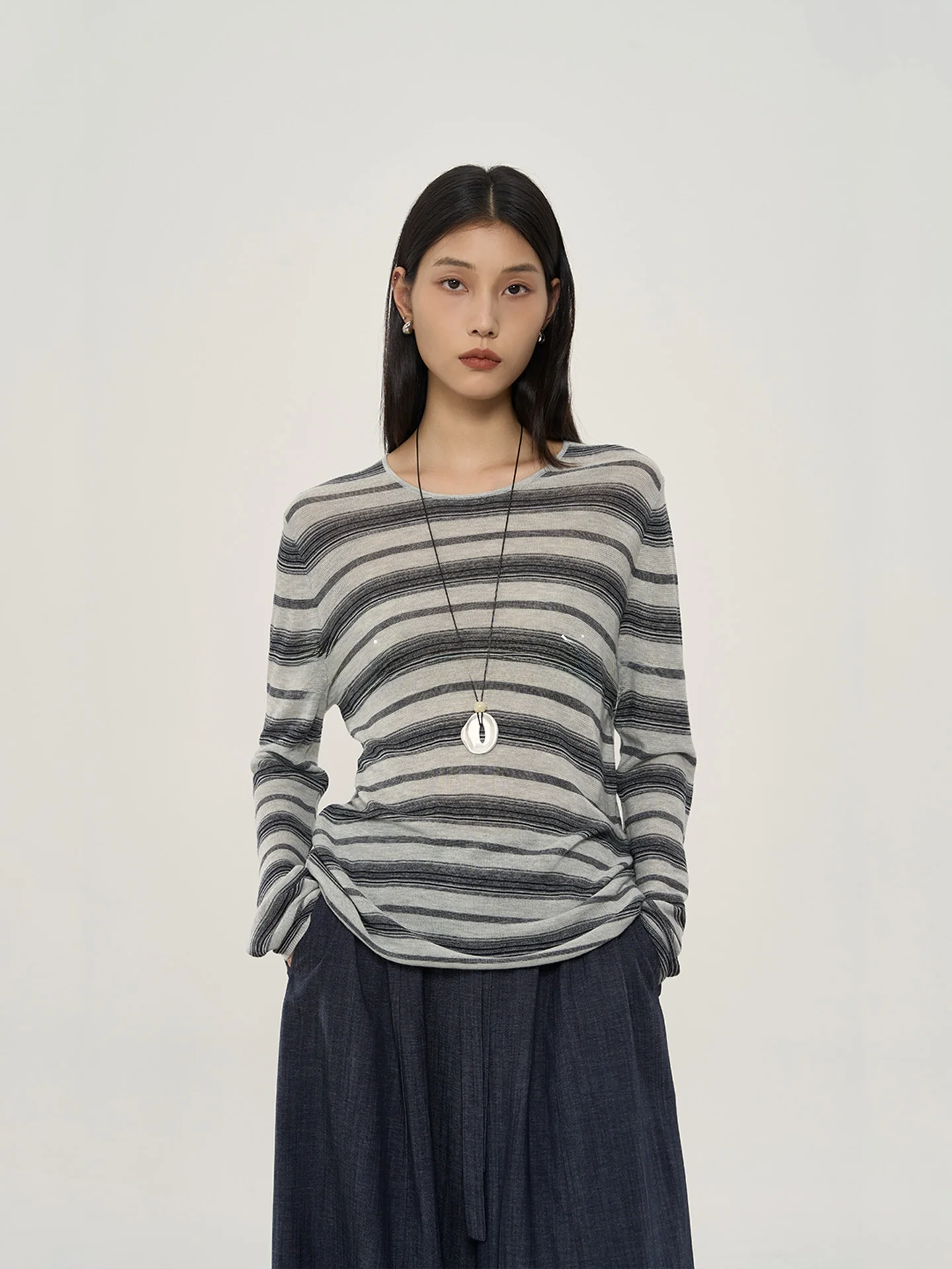 

Loose Long Sve Striped Knitted Sweater Silk Wool Casual Sle Women's Faion Spring Autumn Comfortable Breathable Top