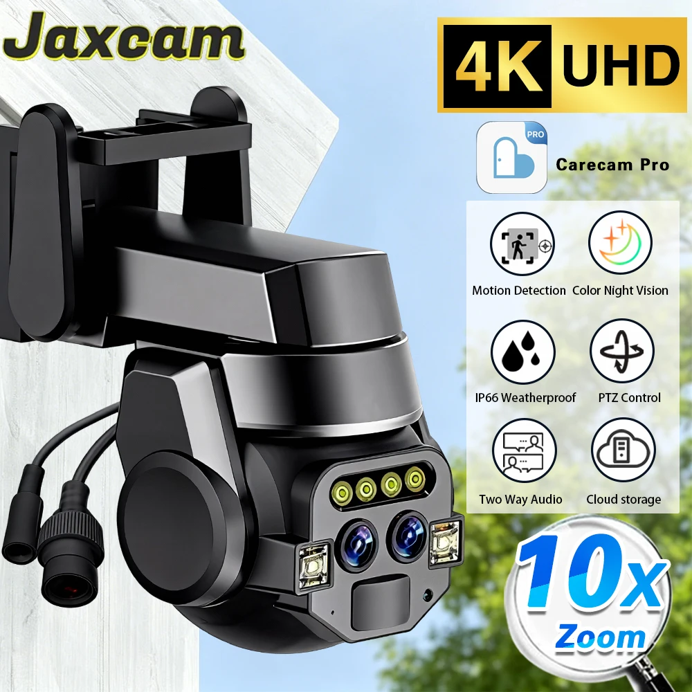 

8 МП 4K HD IP-камера видеонаблюдения с 10-кратным зумом, уличная, с датчиком движения, водонепроницаемая, цветное ночное видение, PTZ, Carecam Pro