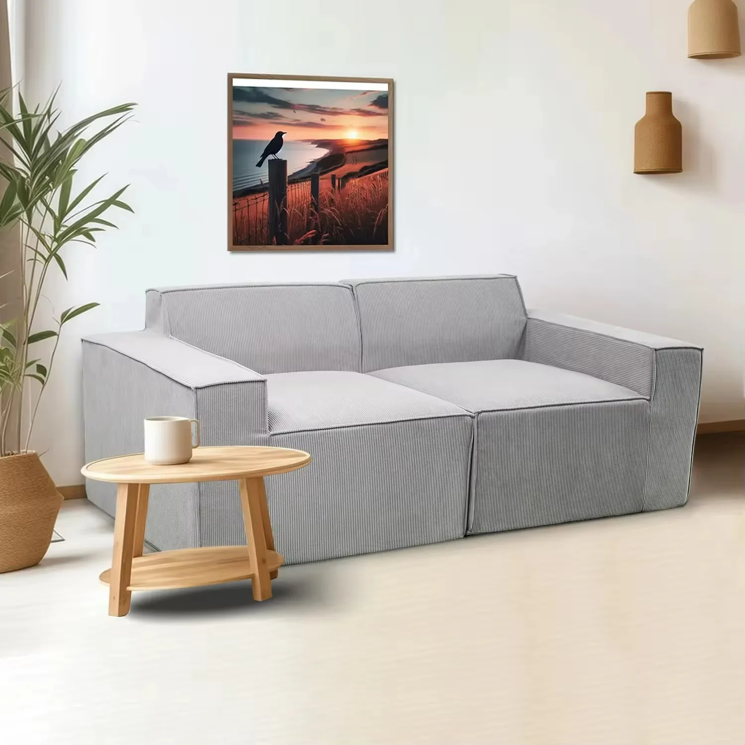 db-Modern Minimalist Light Grey Fabric Sectional Sofa Two-Seater with Space-Saving Features  Fashionable Living for Apartments@