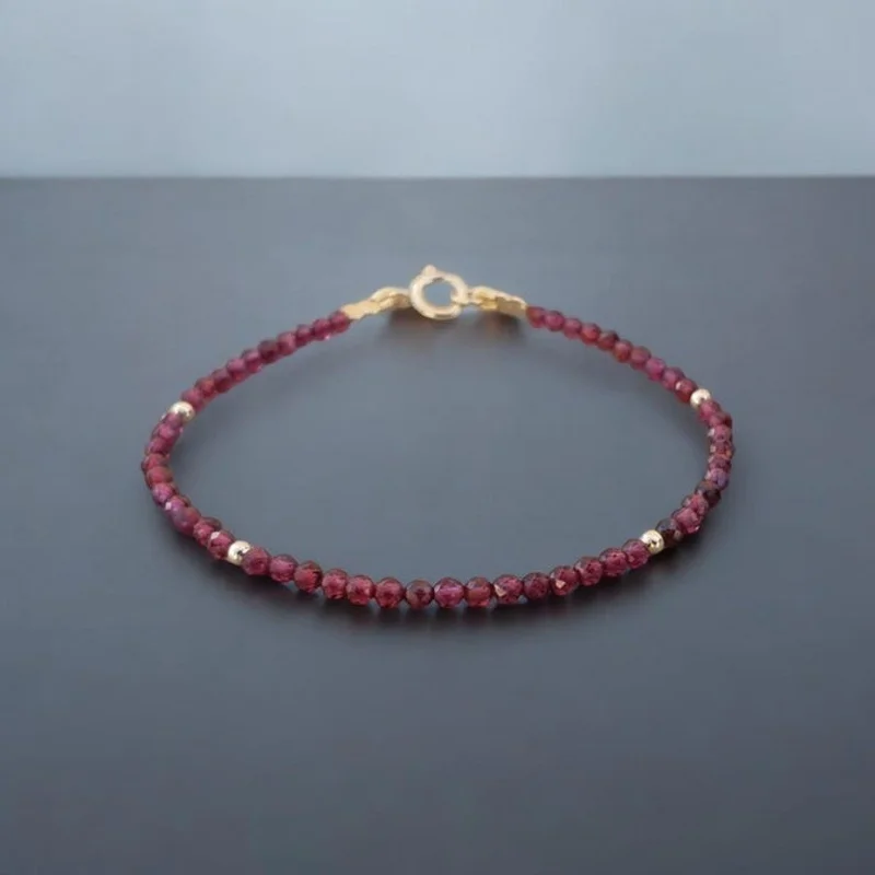 2-3MM Dainty A++ Red Garnet Faceted Round Gemstone Beads Energy Bracelets 6-8''