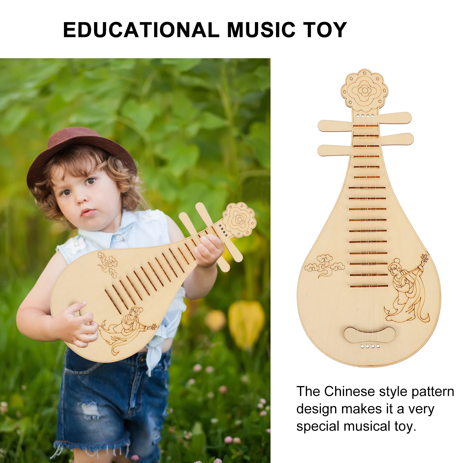 

3 Pcs Wooden Lute Set Kids Music Chinese Style Painting Musical Instrument Toy Educational Musical Instrument Toy