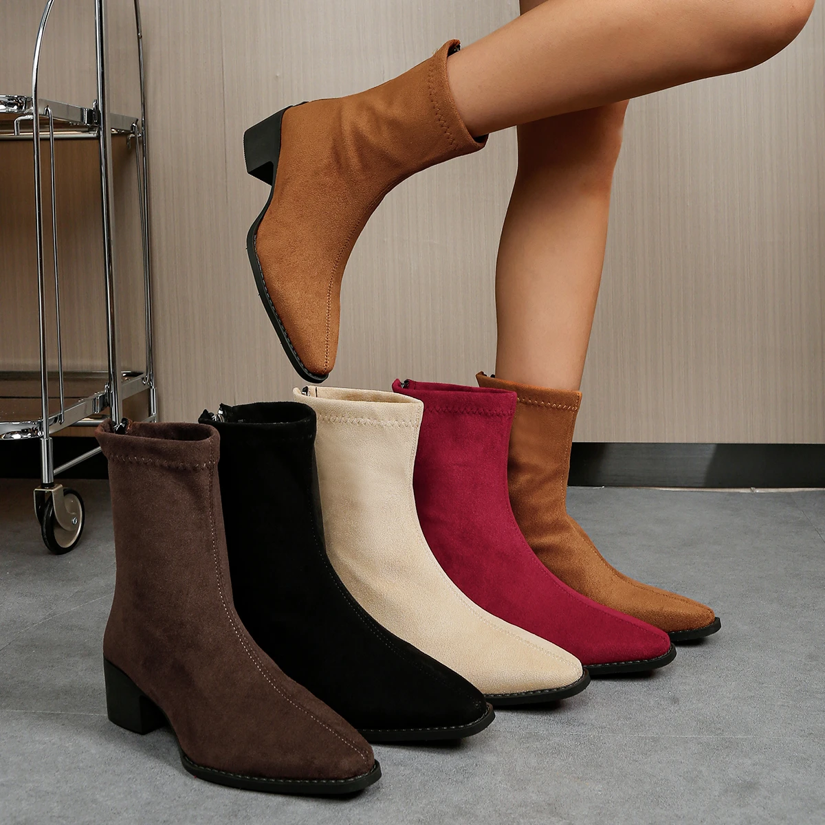 Women Ankle Boots Elegant Chunky High Heels Shoes Fashion Retro Designer Shoes for Woman Winter Trend Comfortable Boots Woman