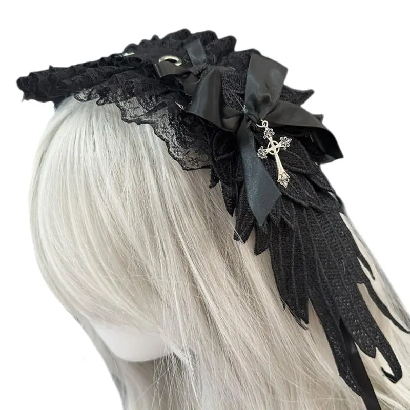 A52E Einzigartiges Flügel-Stirnband, bequemer Gothic-Punk-Kopfschmuck, stilvolles Haarband-Zubehör für alternative Modeliebhaber – Detail 5