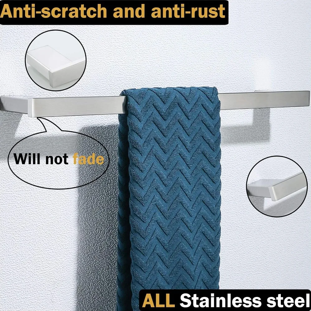 Practical 304 Stainless Steel Towel Bar Silver Brushed Chrome Plated Towel Rod Wall Mounted Rust Proof Towel Rack Hotel Home