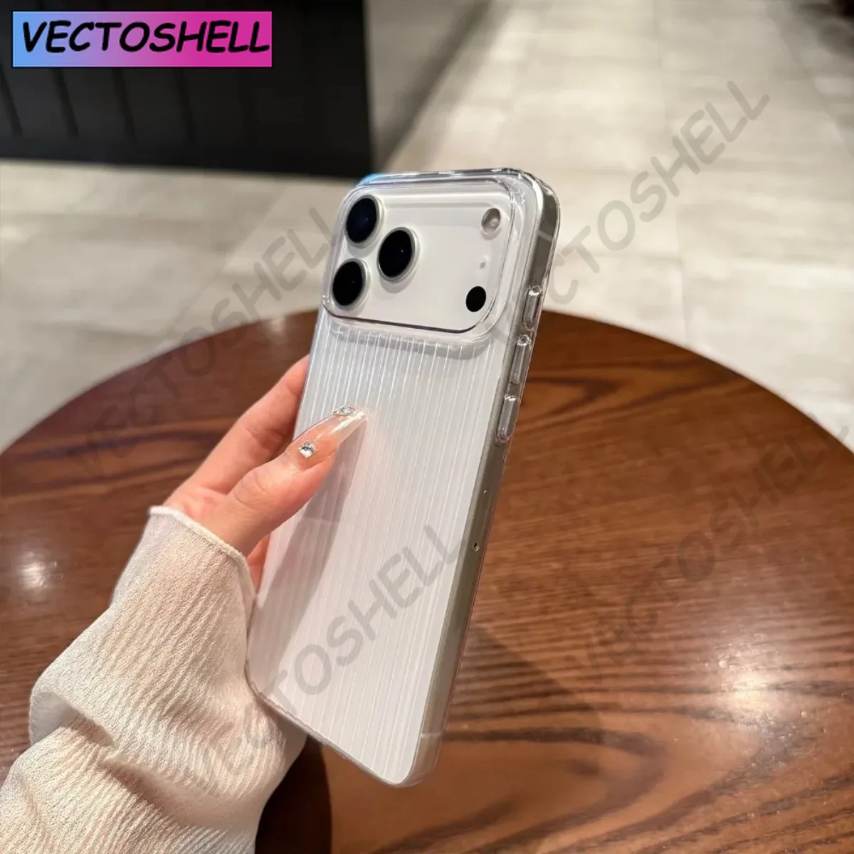 17 Pro Max Luxury Transparent Corrugated Pattern Ultra Thin Case Untuk iPhone 17 Air 16 15 14 Pro Max Plus Shockproof Soft Cover