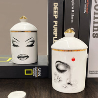 Creative Gold Plated Woman Face Ceramic Storage Jar Scented Candle Cup Crafts Home Sundries Jewelry Jar Storage Box Home Decor