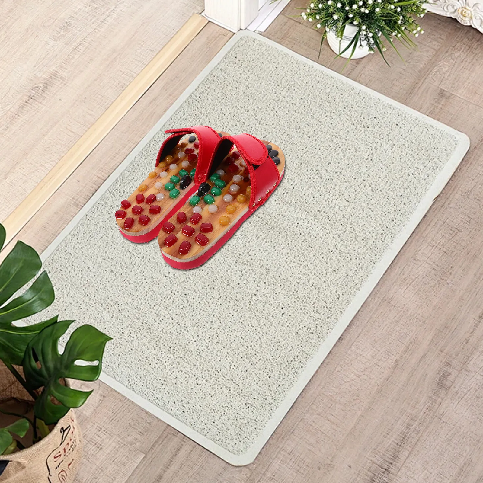Pair Foot Massage Slippers Cobblestone Sandals Size 39-40 Red Natural Jade Indoor Healthcare Foot Acupoints Therapy