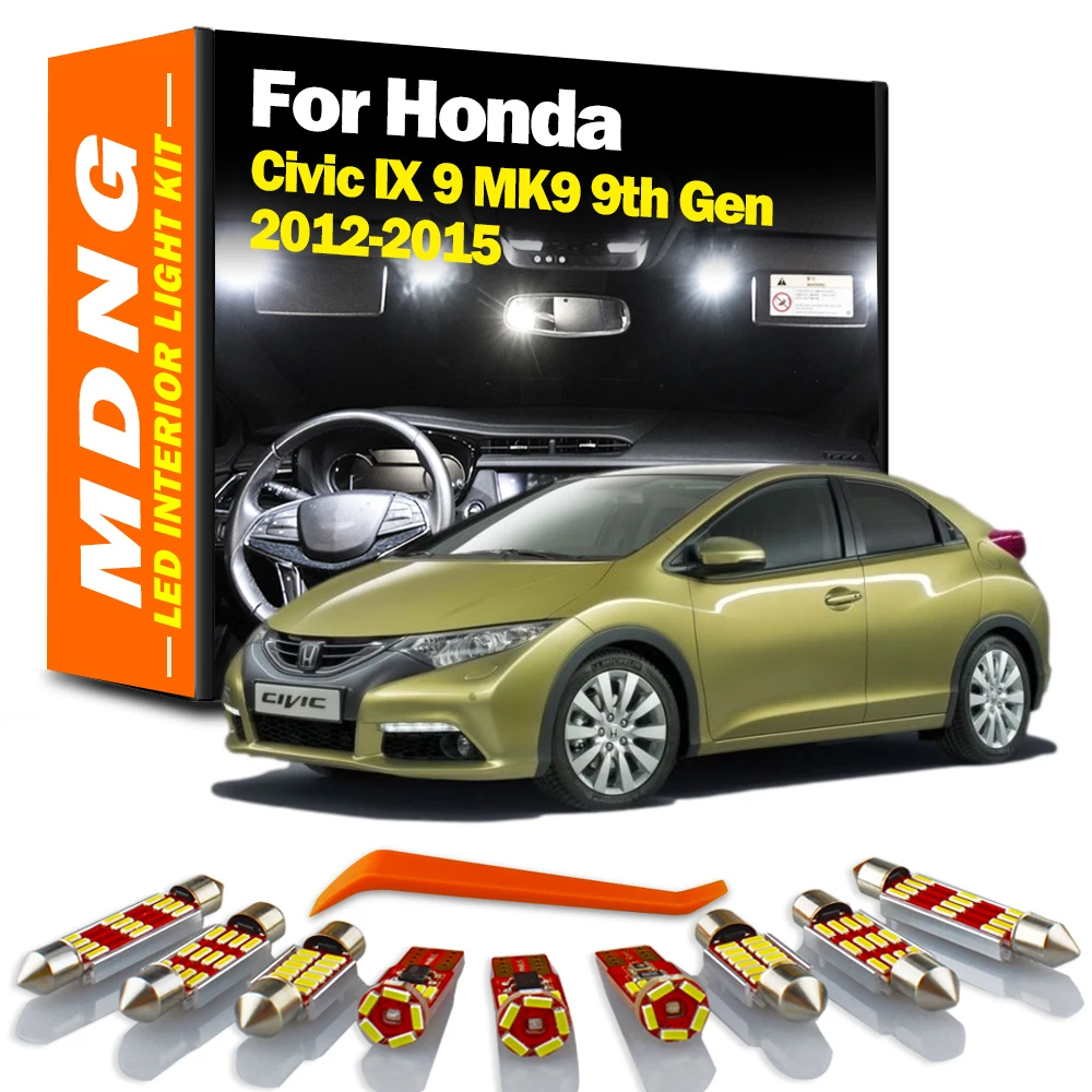 MDNG 11Pcs Canbus Indoor Lamp For Honda Civic IX 9 MK9 9th Gen 2012 2013 2014 2015 Vehicle Bulbs LED Interior Map Dome Light Kit