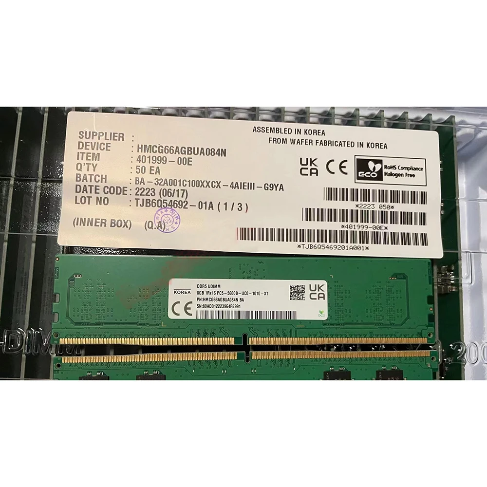 

1 pcs HMCG66AGBUA084N For SK Hynix RAM 8GB 1RX16 PC5-5600B-UC0 DDR5 5600 UDIMM 8G Desktop Memory High Quality Fast Ship