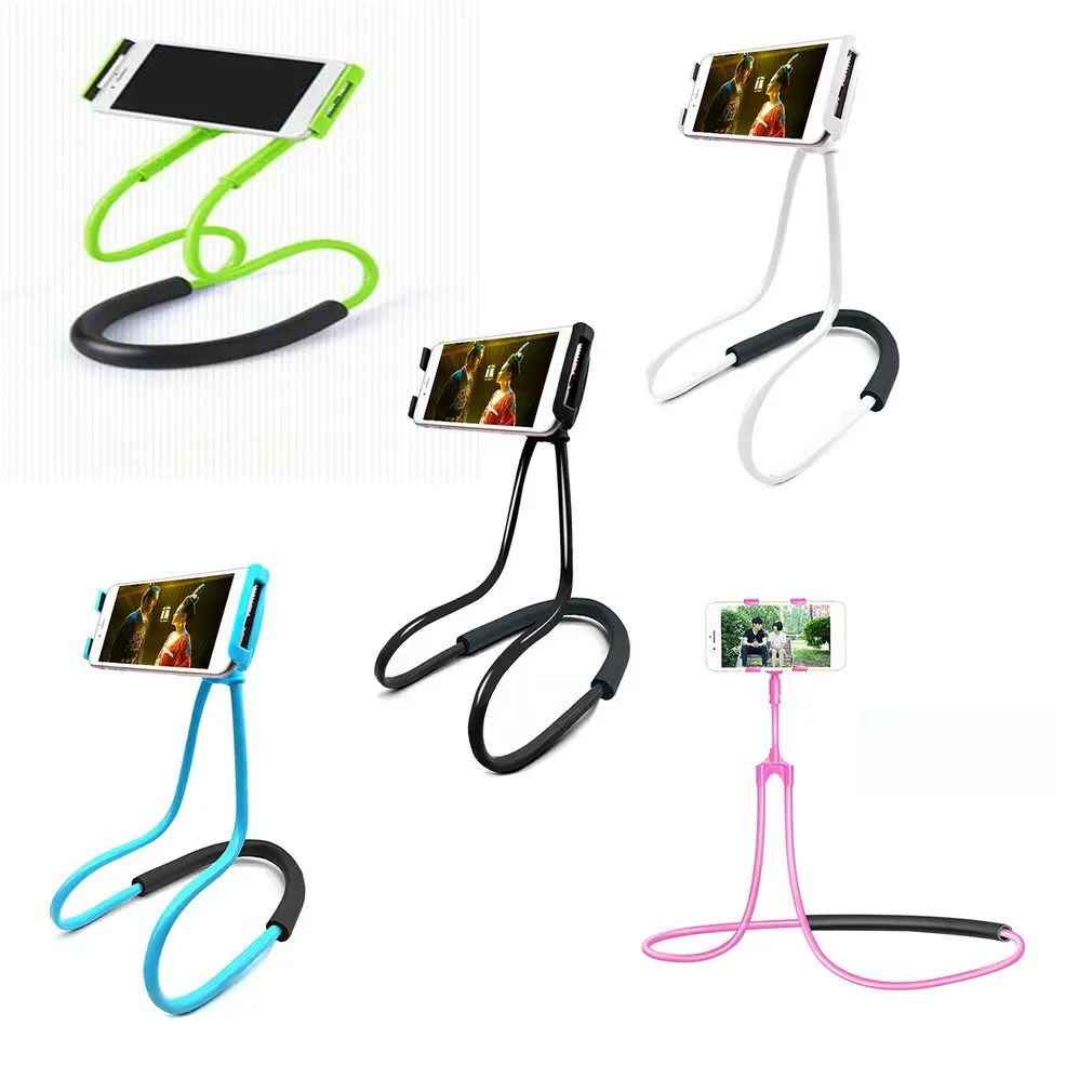 360 Degree Flexible Hands Free Phone Cell Phone Holder Mount Universal Neck Hanging Bracket Lazy Cellphone Mount Accessories