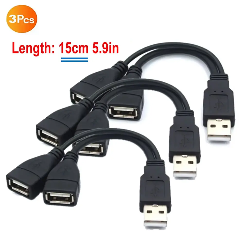 1 Stecker auf 2 Buchsen Verlängerungskabel USB 2.0 Splitter Y-Kabel Netzteil Konverter für PC Auto Datenübertragung Aufladen