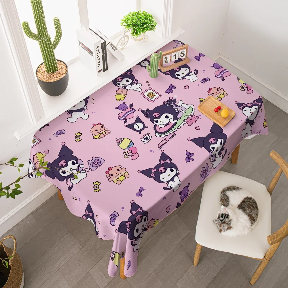 Mantel estampado Sanrio, mesa de comedor para dormitorio, mesa de centro Kuromi, alfombrilla de escritorio cuadrada, lámpara de escritorio para ordenador, tela antipolvo