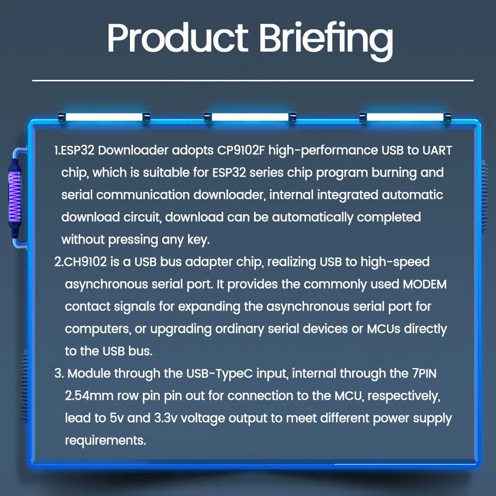 CH9102F Downloader Module Chip Program Burning for ESP32 MINI 7Pin TYPE-C USB to UART RS232 RS485 Serial Port Download