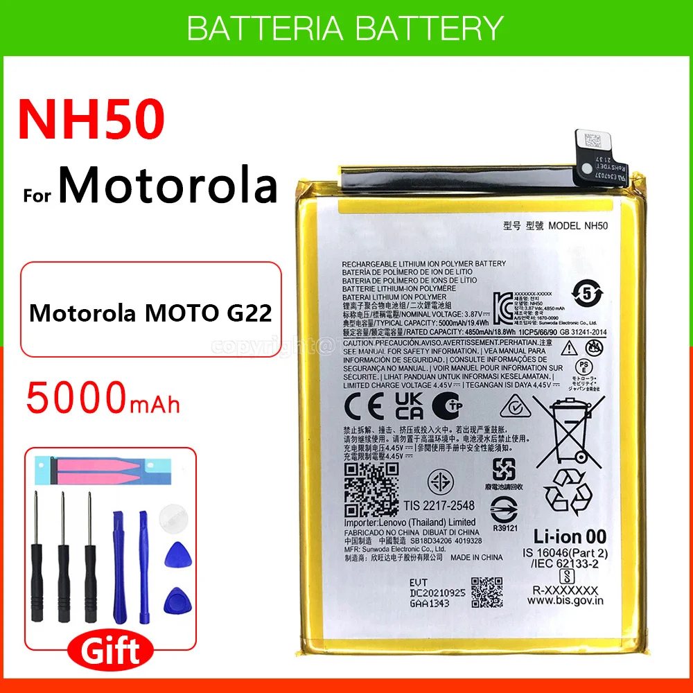 100% Original Genuine 5000mAh NH50 Battery For Motorola MOTO G22 XT2231-2 Smart Phone Batteria For MOTO G53 XT2335-2 BATTERIES