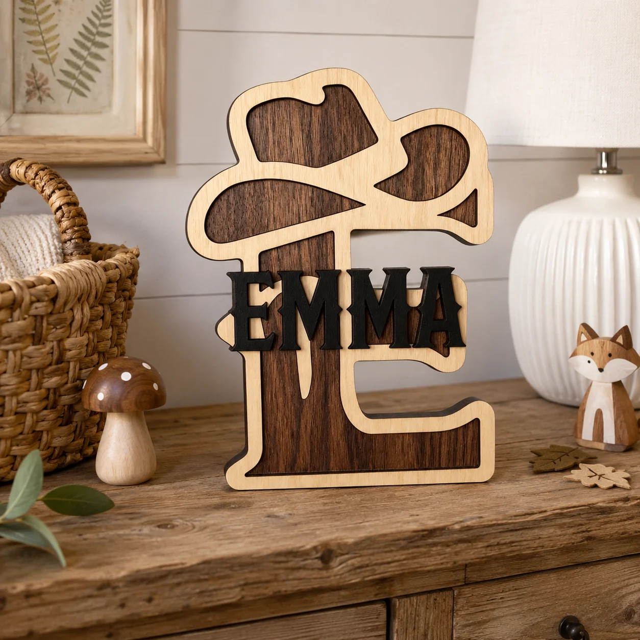 Custom Mushroom Initial Letter Monogram Wooden Name Plaque, Forest Woodland Nursery Ornament, Baby Shower Gift
