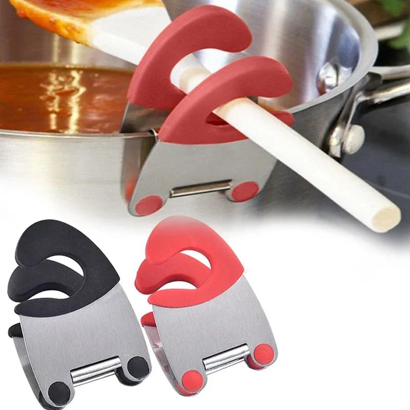 

Stainless Steel Pot Spoon Holder Easy Pot Fixed Clamp For Spoon Rest Silicone And Anti Scald Grip Kitchen Accessories Tools