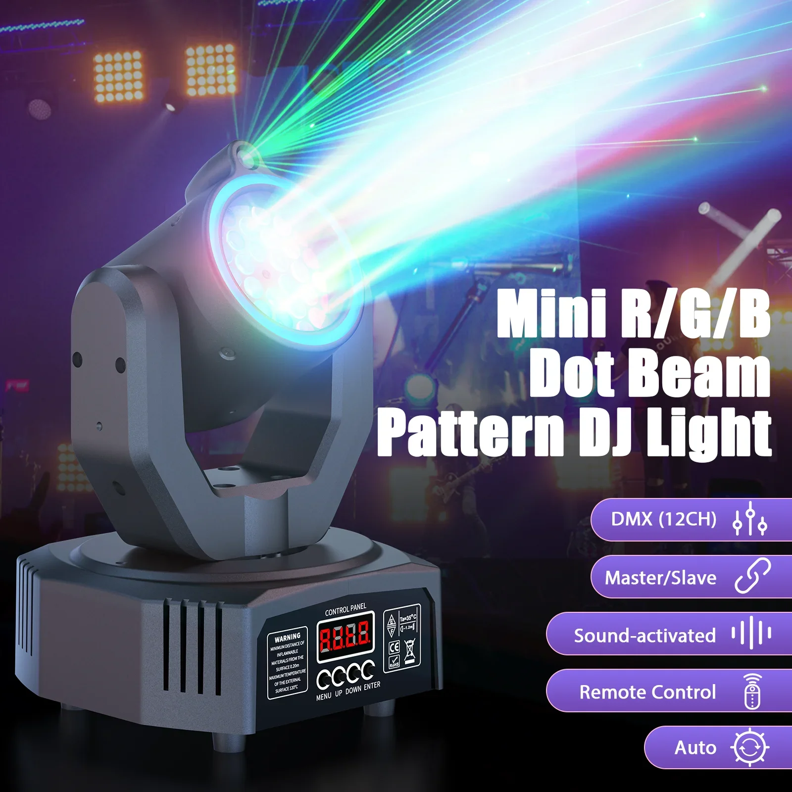 

Mini 30W Beam Pattern Por Moving Head Light RGB DMX Sound Activated Strobe Effect Stage Light for DJ Disco Party Wedding