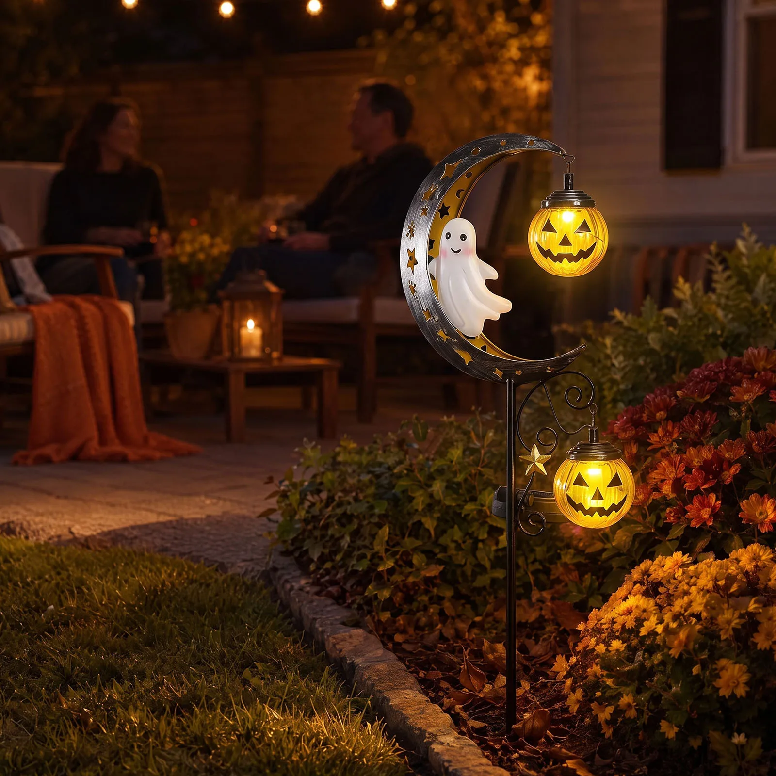 Halloween Solar Garden Stake Light Skull Ghost Moon Pumpkin Stars Lawn Pathway Outdoor Fall Decor Metal
