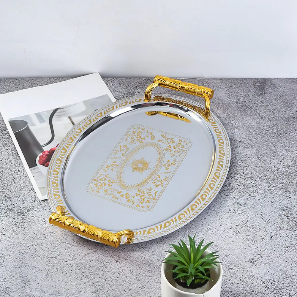 Luxury Oval Metal Serving Tray Vintage Style Decorative Platter For Hotel Restaurant Catering Home Food Fruit Snack Organizer