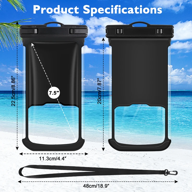 HAISSKY 2-delig TPU waterdicht telefoonzakje Universeel zomerzwemmen surfen strand telefoon opbergtasje voor iPhone Samsung Xiaomi