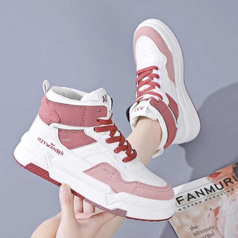 White Shoes for Women 2025 New Spring High Top Sports Board Shoes Woman Platform Sneakers Korean Version Student Casual Trainers