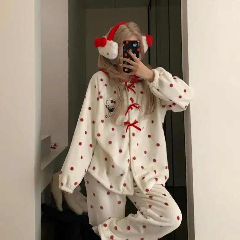 

Sanrios пижамы для девочек Hello Kittys Kawaii брючный костюм с длинными рукавами милая свободная простая домашняя одежда хит продаж элитные подарки