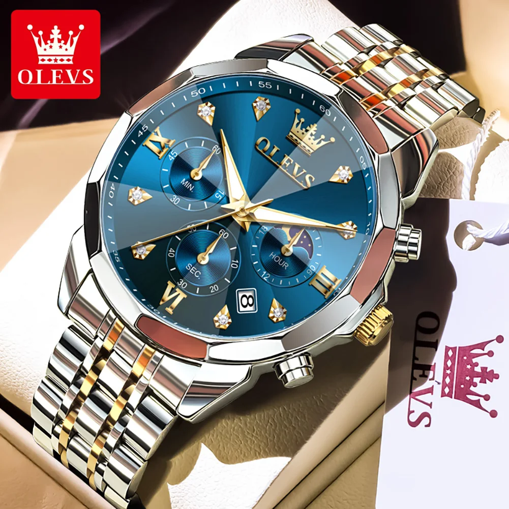 OLEVS 3670 Bestseller Herrenuhren Mondphase Chronograph Wasserdicht Kalender Klassische Business Quarz-Armbanduhr für Männer