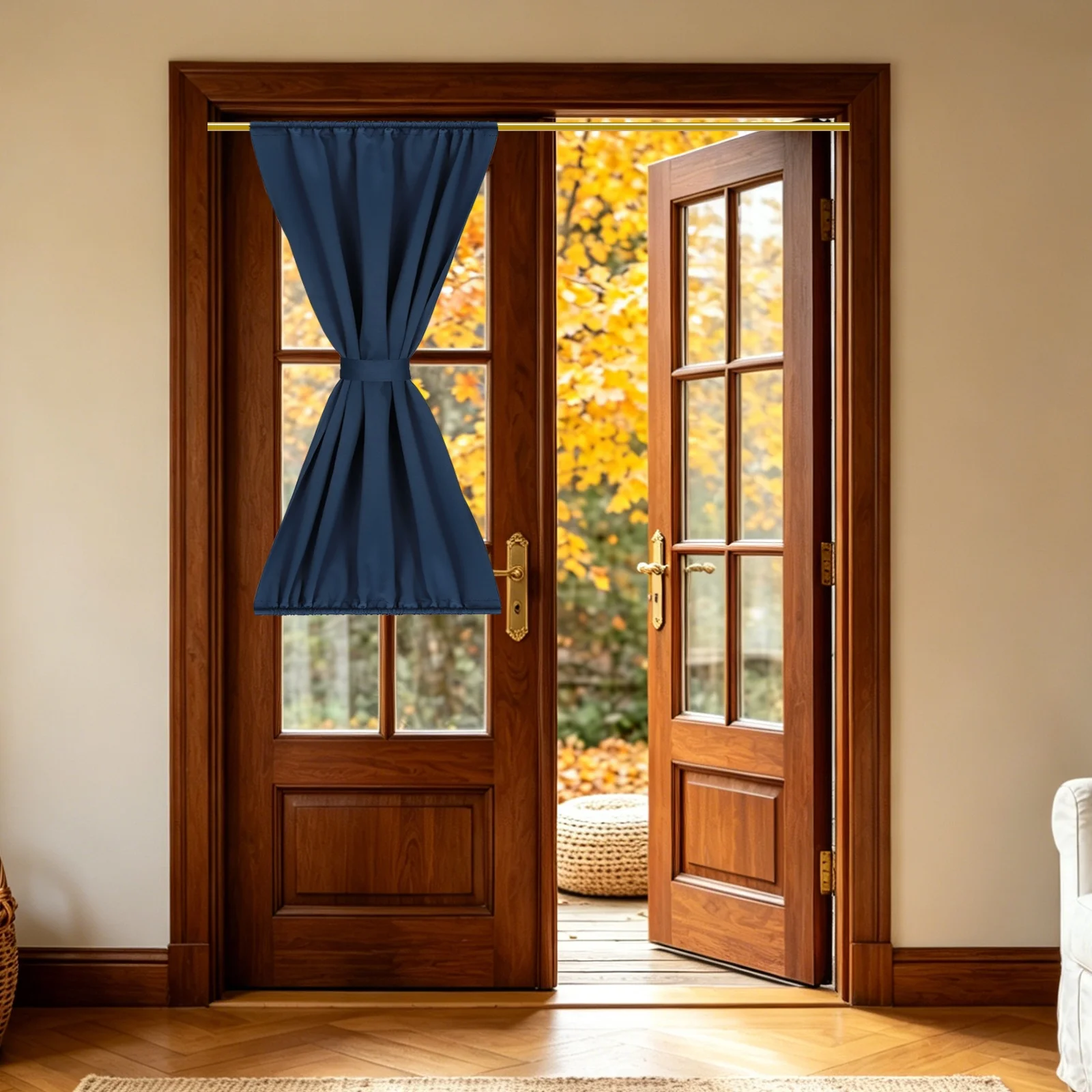 French Door Curtain Blackout Thermal Insulated Energy Saving Drape Polyester Rod Pocket Curtains & Drapes for Kitchen Window
