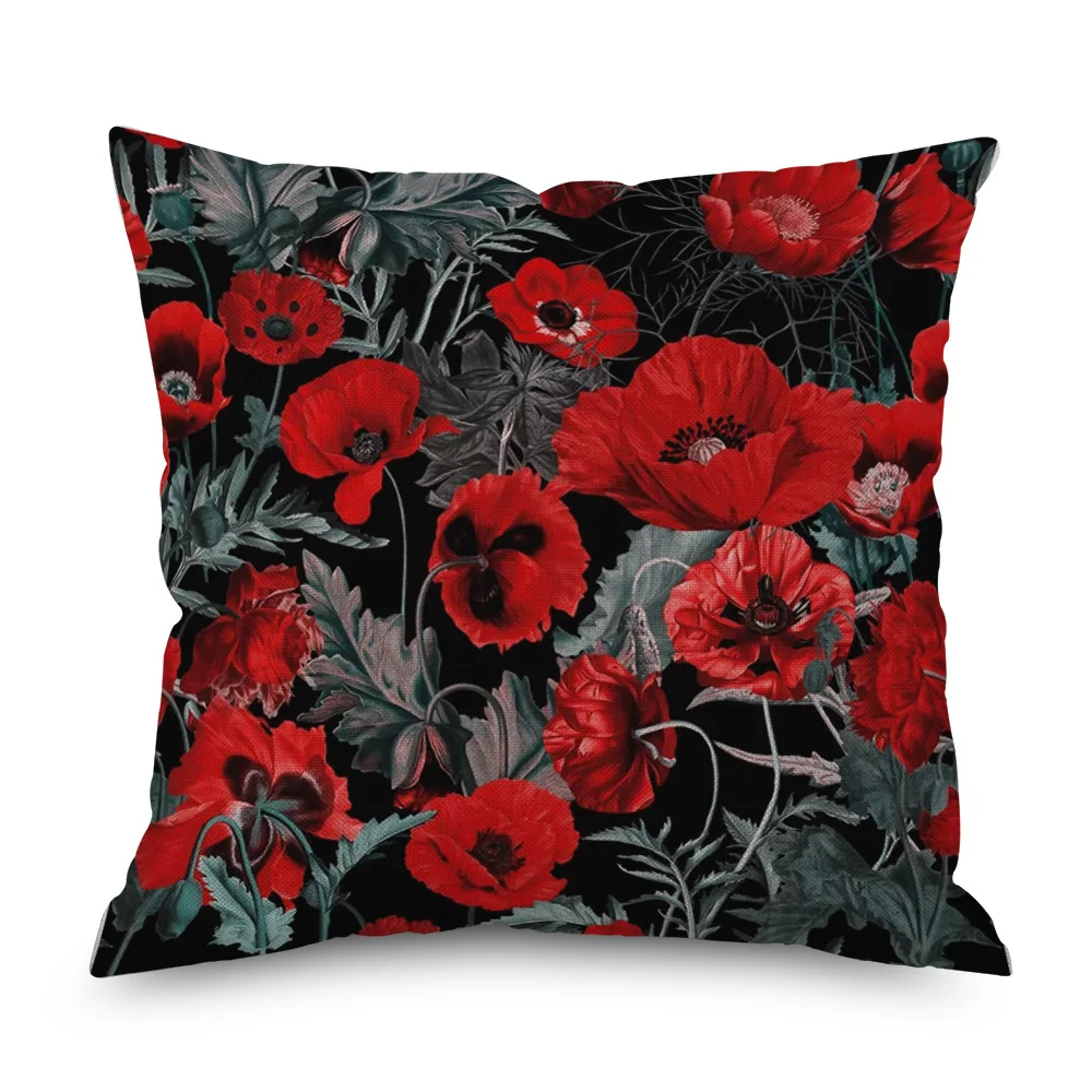 Vintage floral linho fronha preto noite rosa travesseiro cobre interior decorativo para decoração de casa caso travesseiros para o quarto 45x45