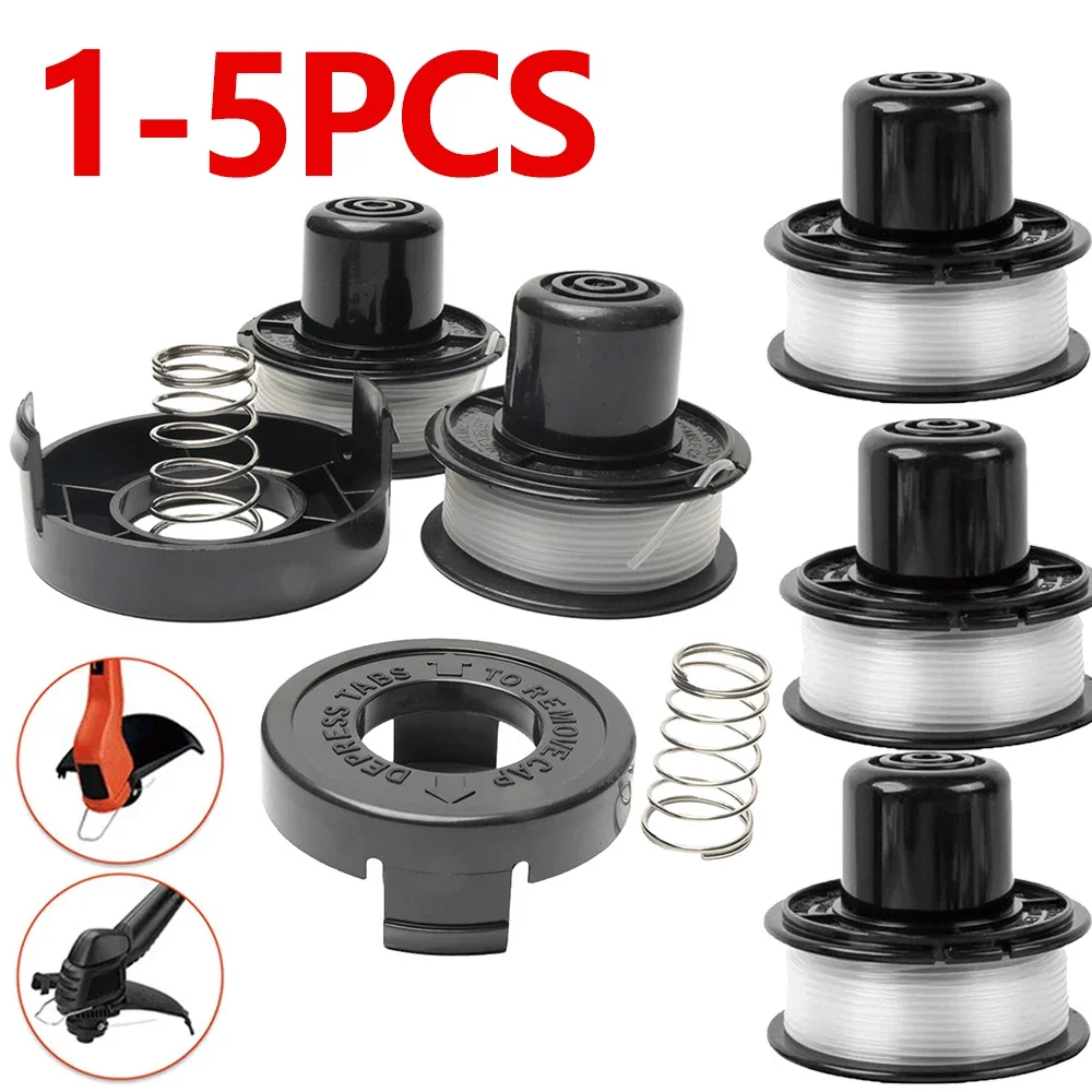 1-5pcs Spool and Cap Combo 20ft String Trimmer Line Replacement Spools with Trimmer Line Cap and Spring Trimmer Spool for Decker