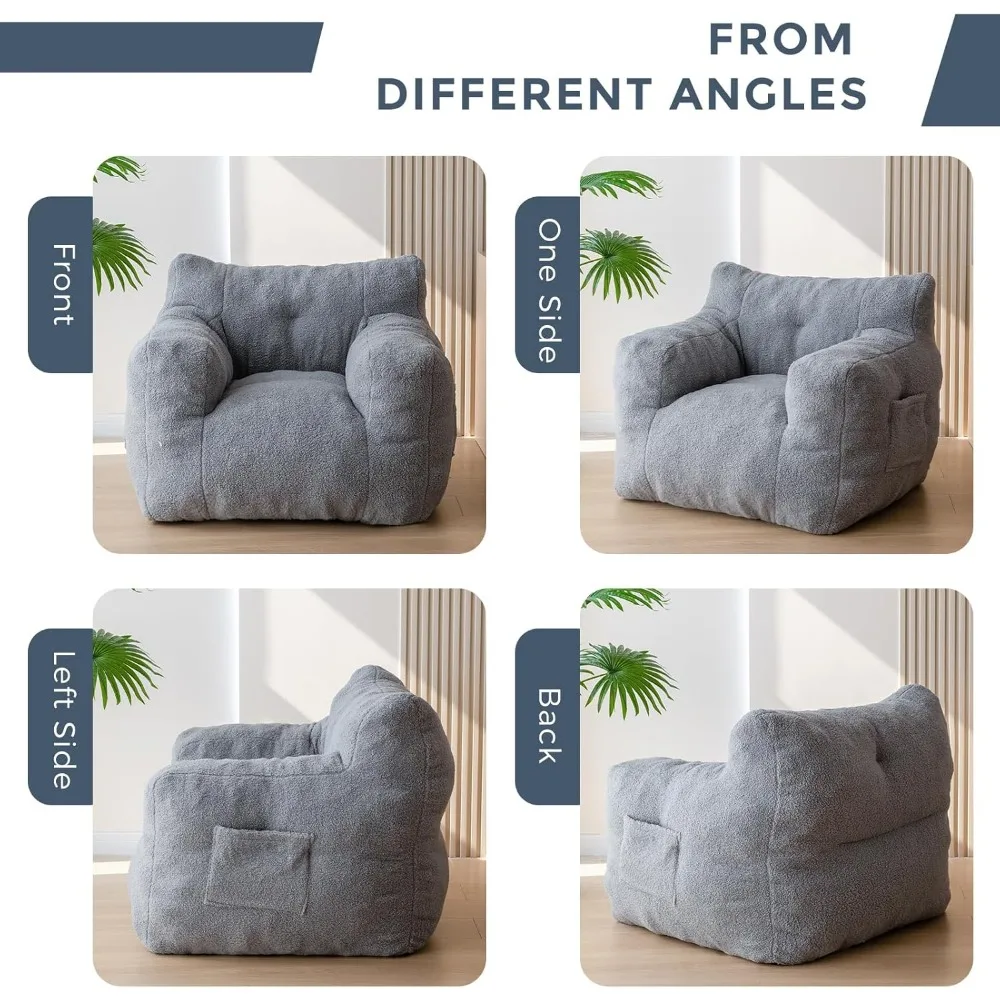 Sherpa Bean Bag Chair, BoumunTufted Bean Bag, Salon Chair for Adults and Kids, Teddy Lazy Sofa Accent Chair Pocket