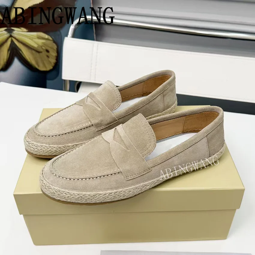 Hot Sale Spring Autumn New Suede Leather Flats Loafers For Men Slip On Round Toe Runway Office Shoes Lazy Shoes Men Daily Shoes