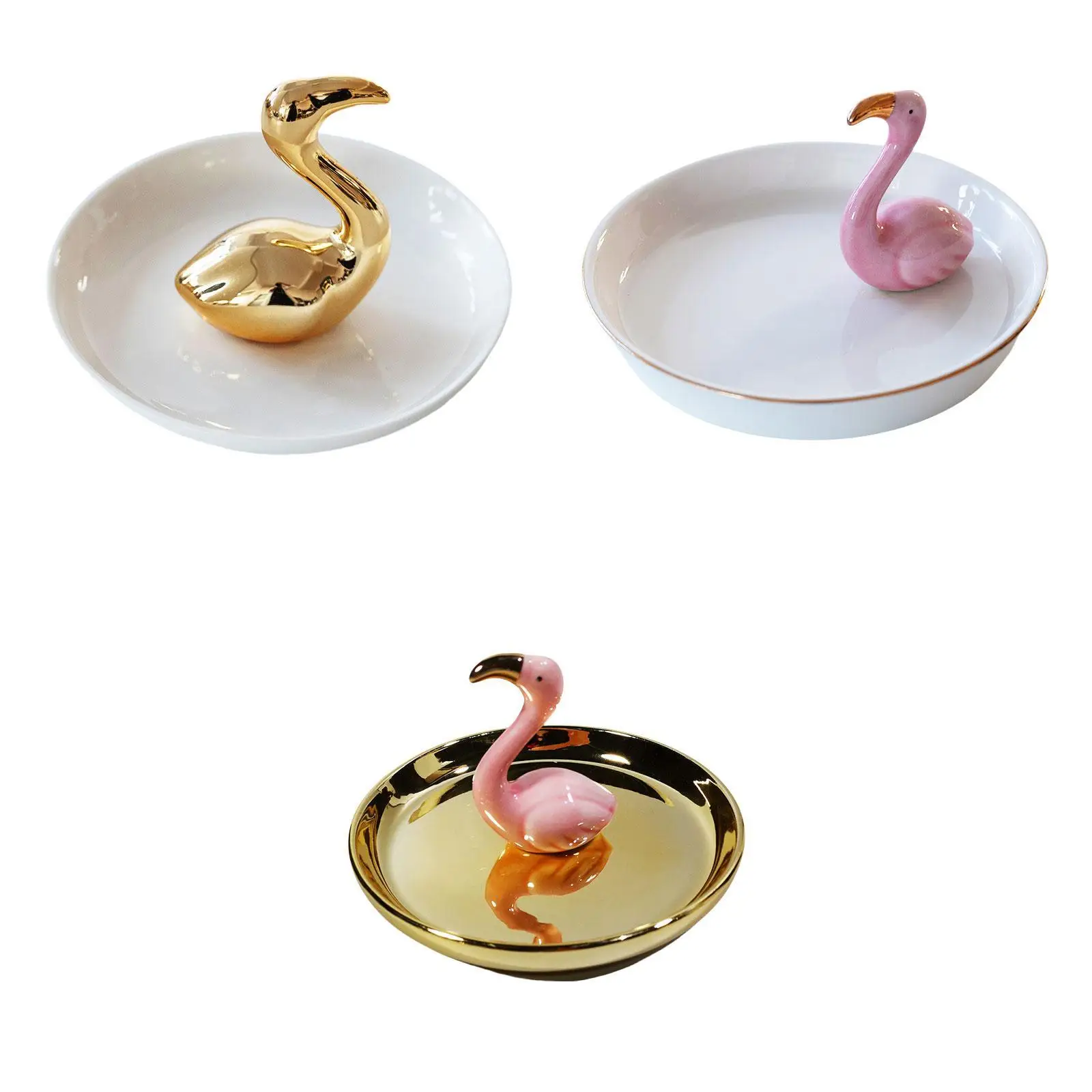 

Jewelry Organizer Flamingo Statue Ceramic Ring Holder for Key Necklace