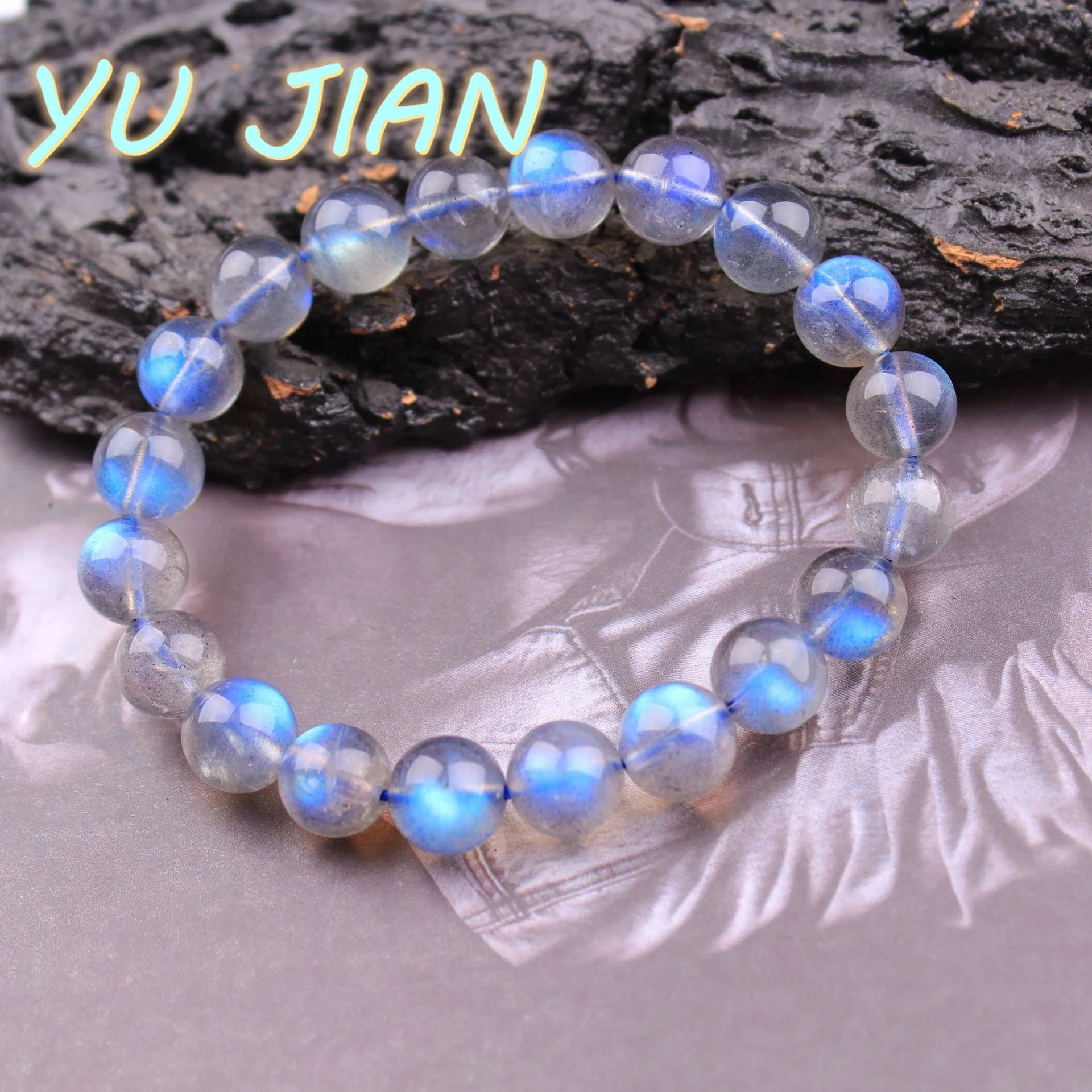 

Natural Labradorite Blue Light Ball BeadsFasion Bracelet Crystal Ladies Men's 6mm 8mm 10mm 12mm Grey Moonstone Bangle