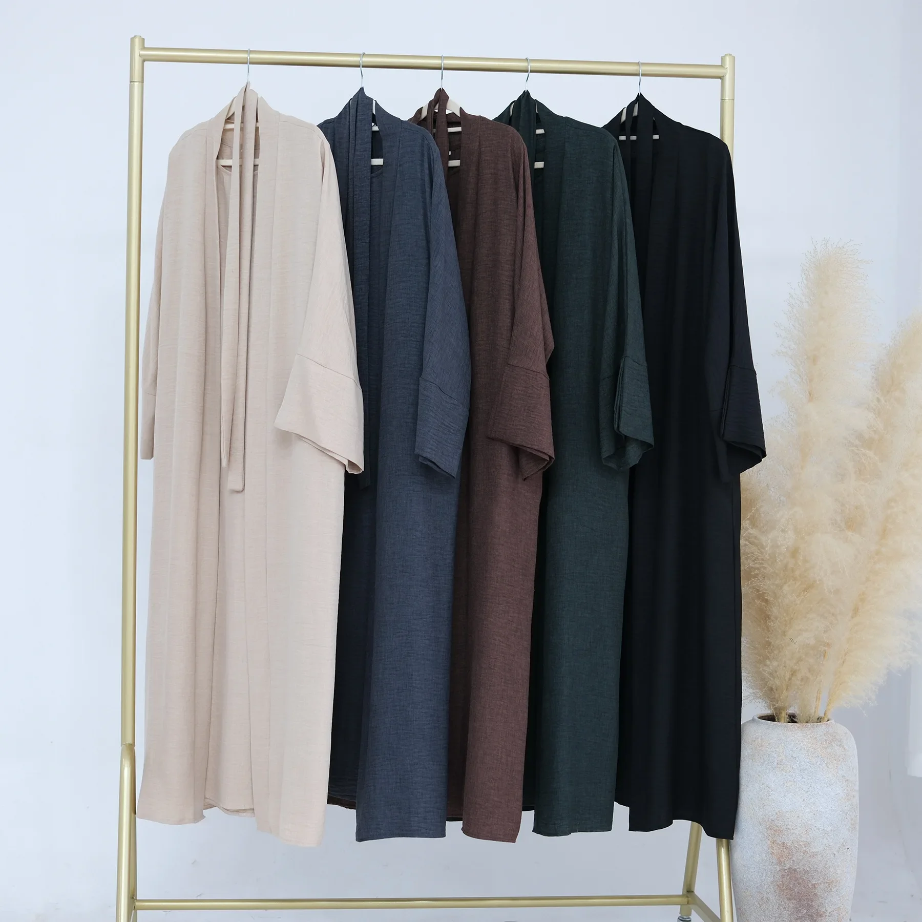 

Dubai Middle East Turkey Solid Color Two-piece Dress Cardigan Robe Muslim Fashion