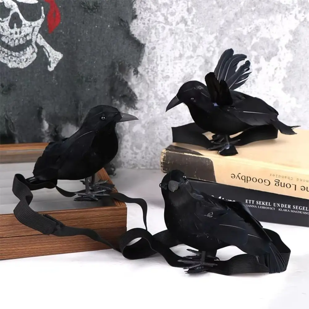 With Shoulder Strap Halloween Simulation Crow Flocking Realistic Simulation Black Crow Handicrafts High Quality Plush Crow Toy
