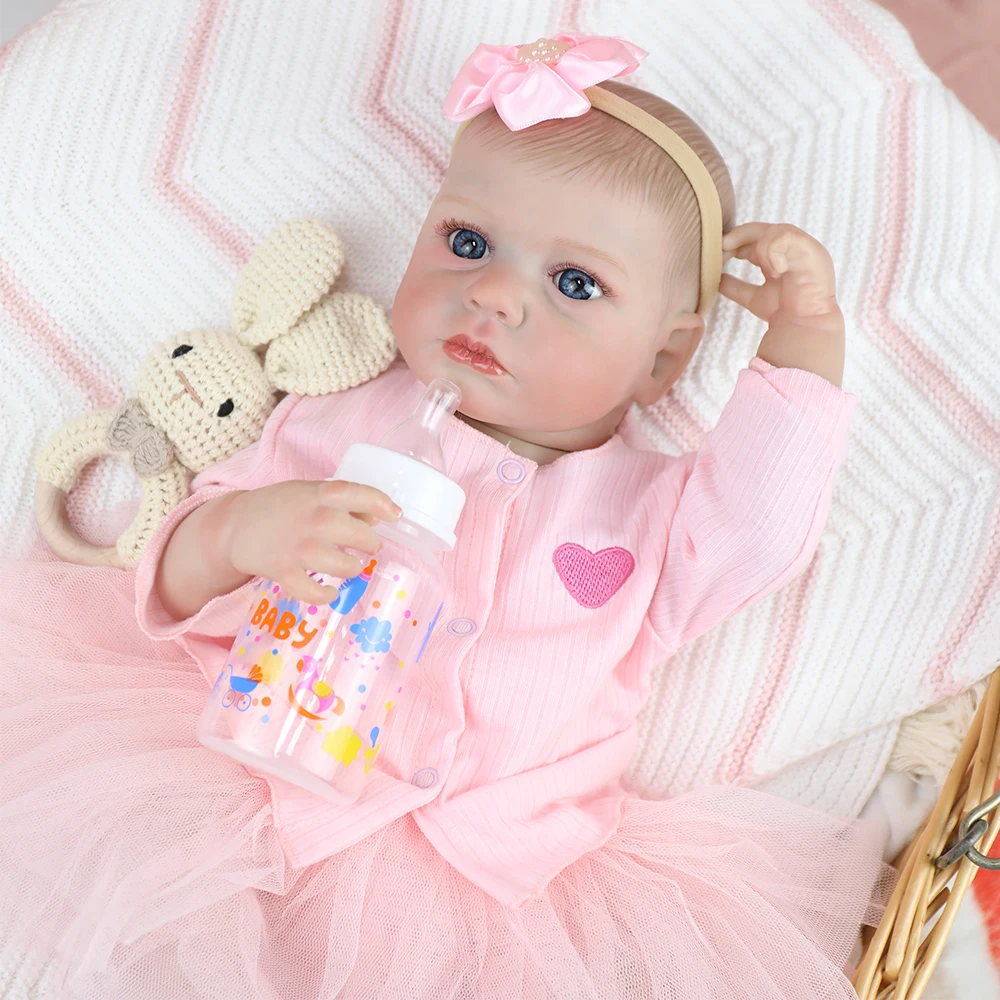 50CM Reborn Baby Dolls LouLou Awake Princess Girl Open Blue Eyes with Detailed Painting Real Soft Touch for Girl Christmas Gifts