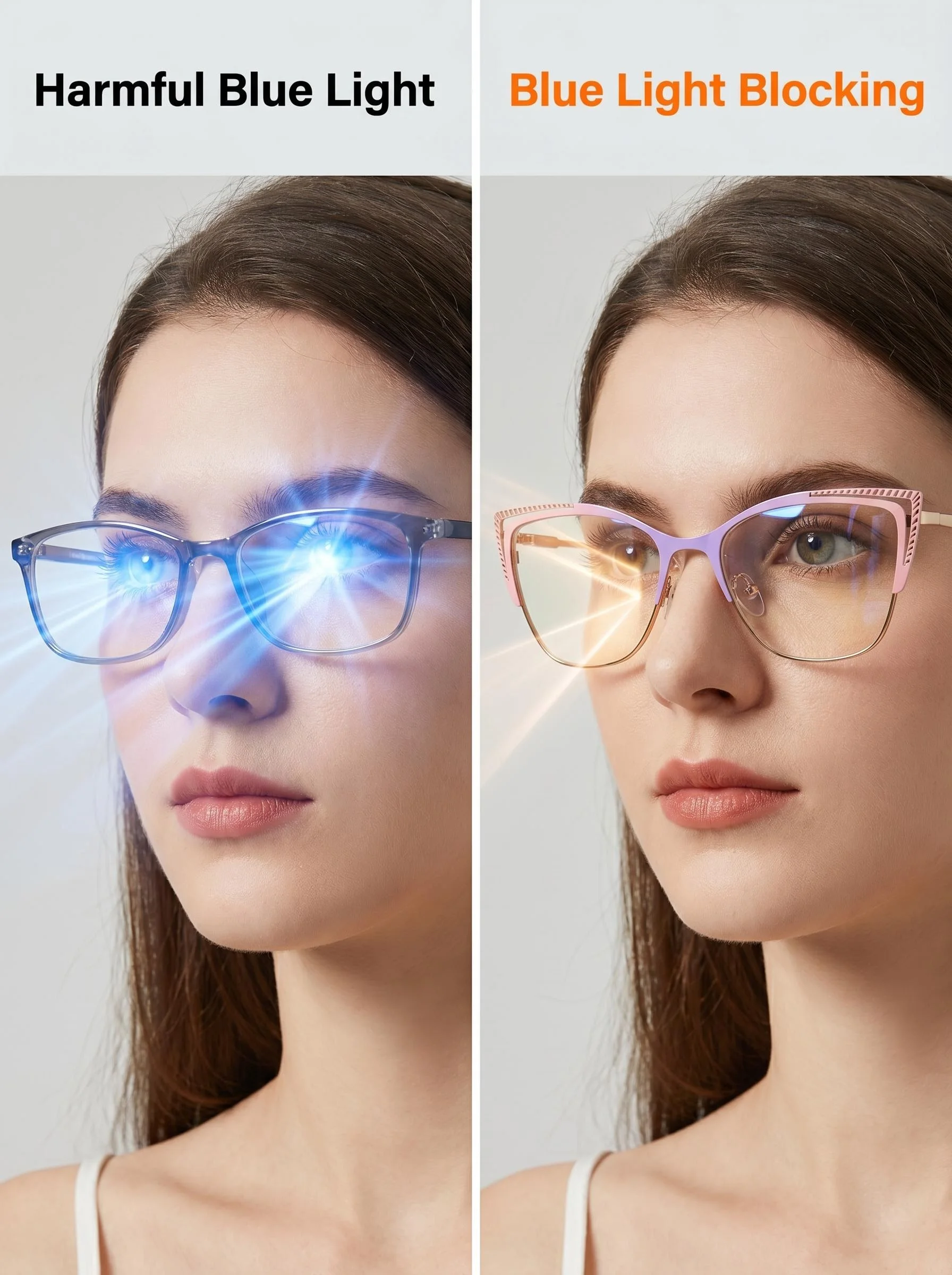 Cat Eye Anti Blue Light Glasses Women Block Harmful Blue Light Eyewear Fashion Metal Frame Clear Computer Eyeglasses For Office