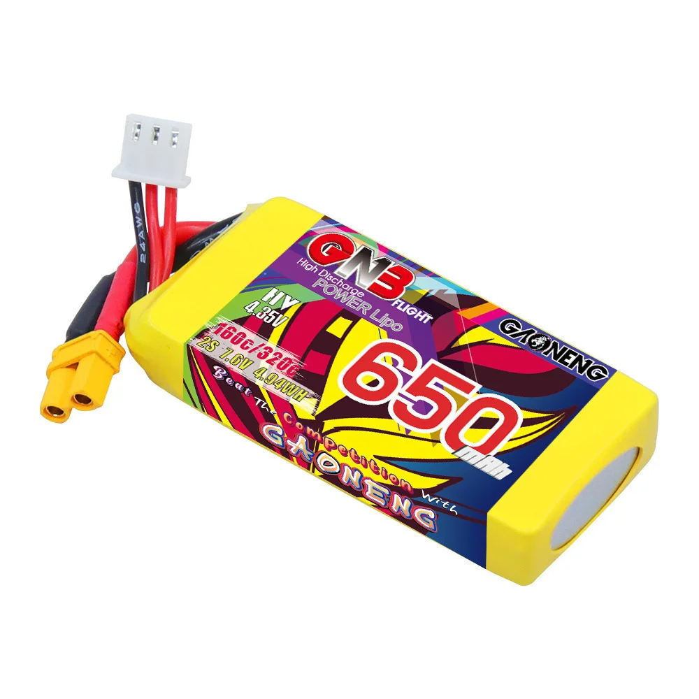 GNB-Batterie Lipo 2S, 650mAh, 7.6V, 160C/320C, avec compte 30, pour mini quadricoptère, importateur FPV, hélicoptère, avion RC, 6 pièces