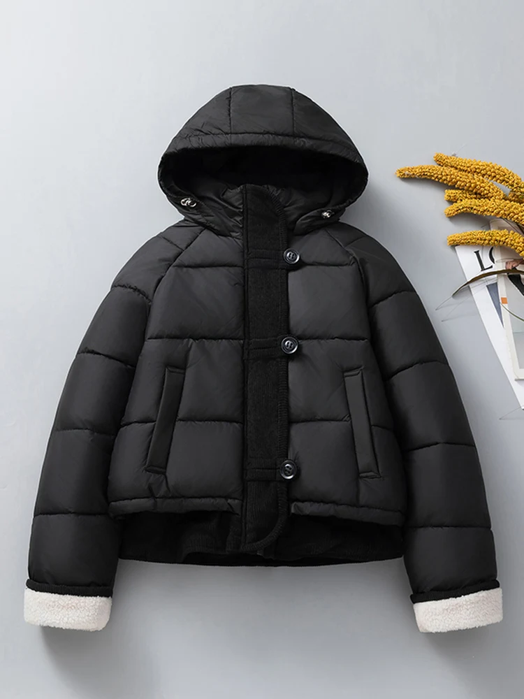 

Winter New Arrival Women's Casual ort Cotton Jaet with Hood Bread Sle Small Fraance Wind Loose Fit Polyester Fabric