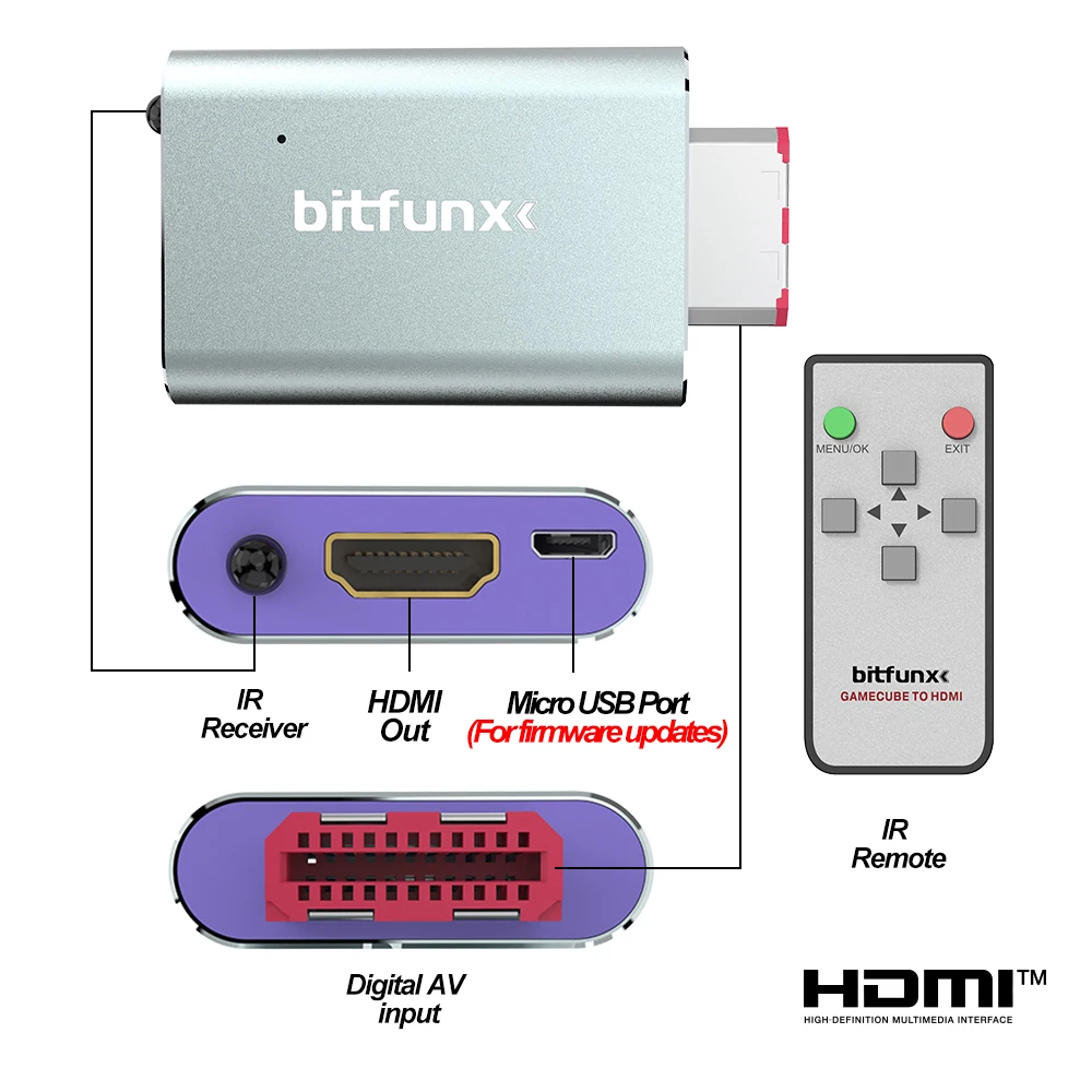 Bitfunx GC Video HDMI ™   Adapter Digitale AV naar HDMI ™   GC2HD voor Nintendo Gamecube NGC DOL-001 gameconsole