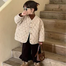 Girl Coat 2023 Winter New Children Wear Korean Style Children Wear Girls Floral Cotton Jacket Children Thin Cotton Jacket