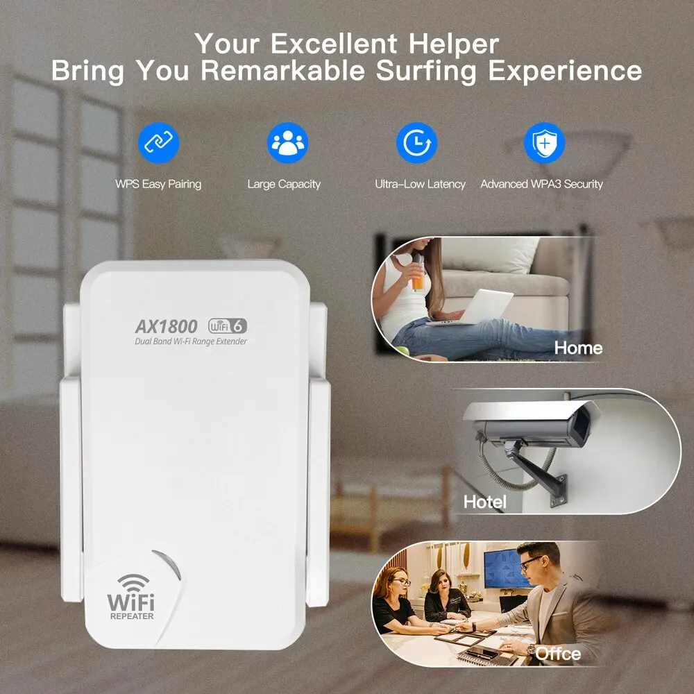 FENVI WiFi6 AX1800 Wireless Repeater Dual Band 2.4G/5GHz 802.11AX Gigabit Wi-Fi 6 Extender Long Range Signal Expansion Booster