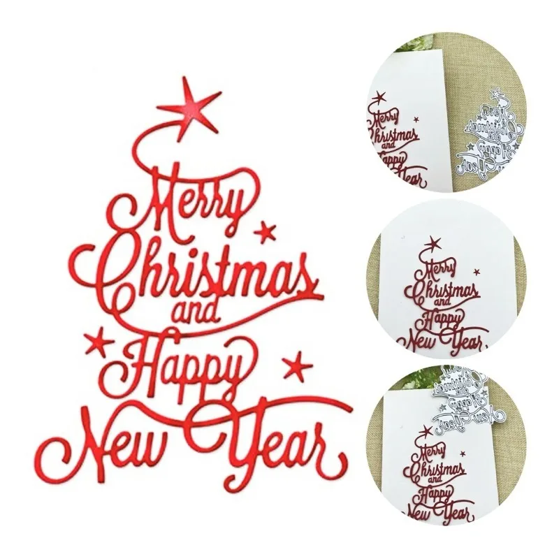 Merry Christmas Happy New Year Stencil DIY Die Cut Scrapbooking Card Making Metal Cutting Dies