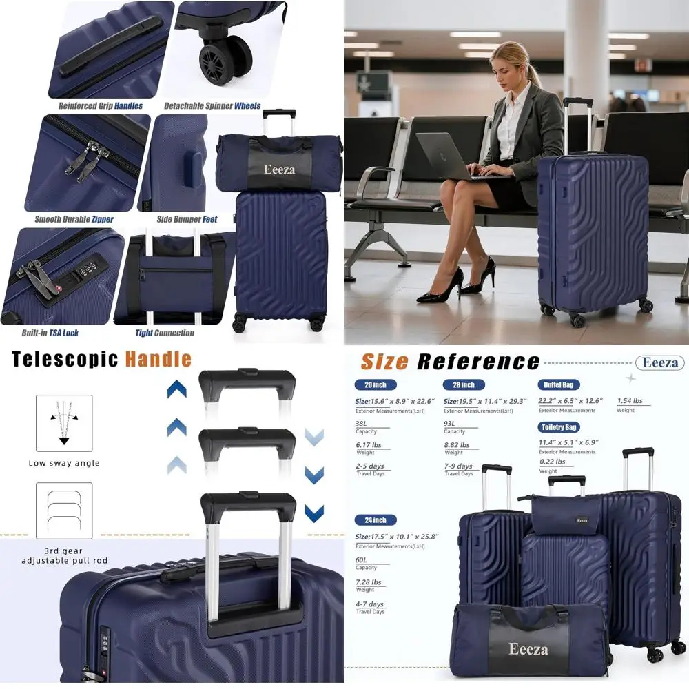 

Набор темно-синих чемоданов из 5 предметов с замком ABS, TSA и вращающимися колесами (20, 24, 28)