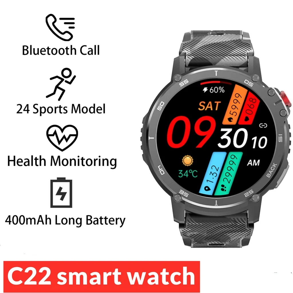 

LEADOYS C22 New Smart Watch Men 4G ROM BT Call 400mAh 24 sports modes Watches IP68 Waterproof C22 Smartwatch 1.6 Inch 400*400 HD