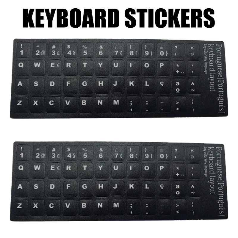 2Pcs Portuguese Keyboard Layout Stickers Keyboard Replacement Cover for Notebook Desktop Computer Black Background White