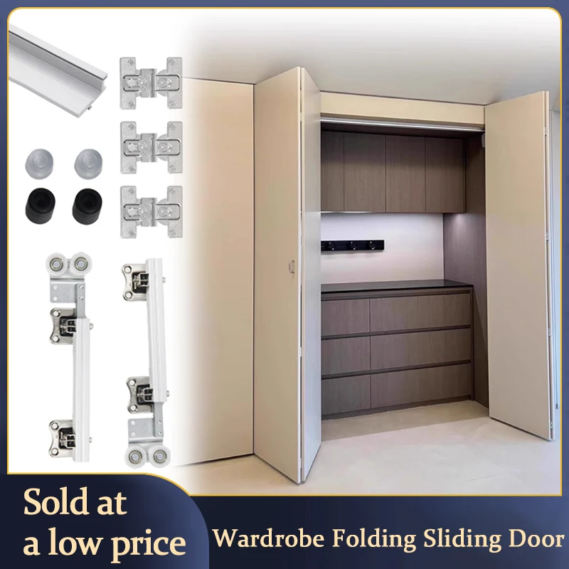 Japanese Style Metal Folding Sliding Door Overhead Track No Bottom Rail Hanging Pulley Hardware For Cabinet Wardrobe Closet