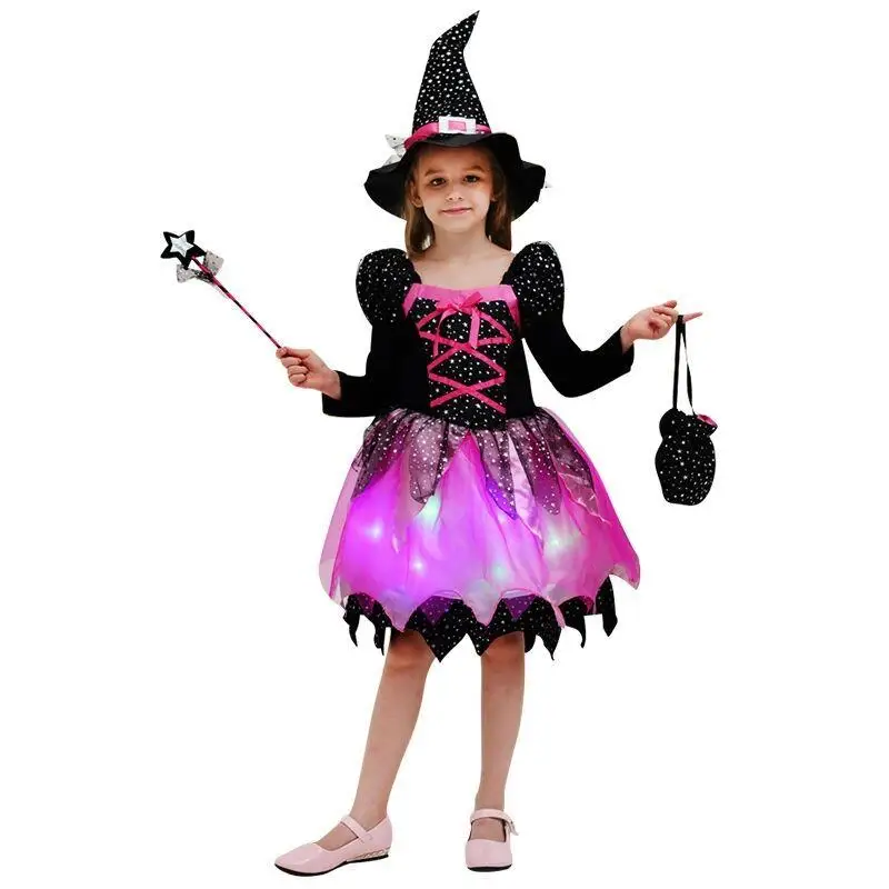 Fantasia infantil de halloween para meninas, saia de príncipe de bruxa, roupa de performance de bruxa pequena, dança ow eup, performance de bola